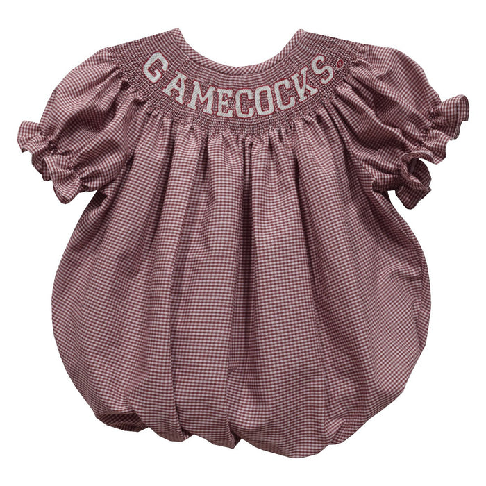 South Carolina Gamecocks Smocked Maroon Gingham Short Sleeve Girls Bubble