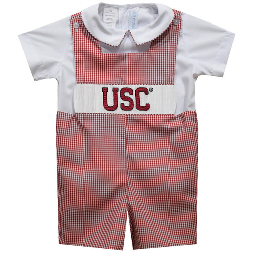 South Carolina Gamecocks Smocked Maroon Gingham Jon Jon And Short sleeve White Shirt