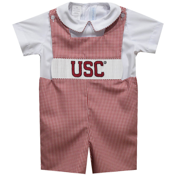 South Carolina Gamecocks Smocked Maroon Gingham Jon Jon And Short sleeve White Shirt