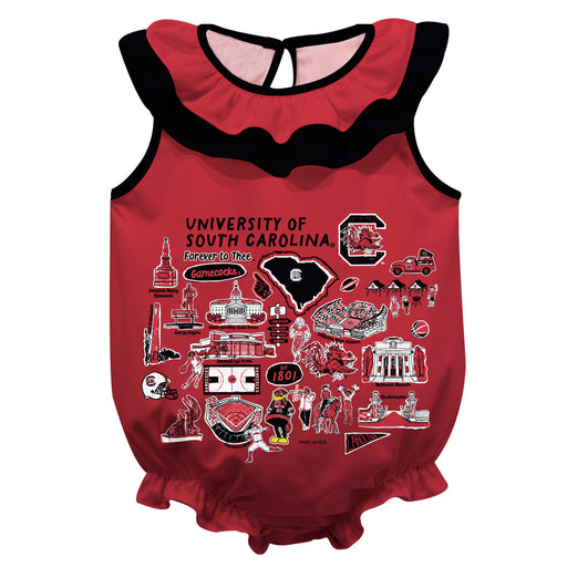 South Carolina Gamecocks Garnet Vive La Fete Impressions Artwork Sleeveless Ruffle Onesie Bodysuit