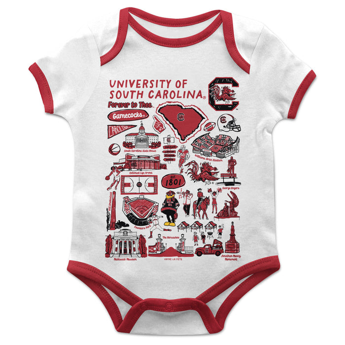 South Carolina Gamecocks Hand Sketched Vive La Fete Impressions Artwork Infant White Short Sleeve Onesie Bodysuit