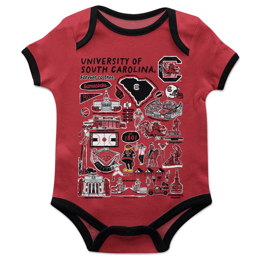 South Carolina Gamecocks Hand Sketched Vive La Fete Impressions Artwork Infant Garnet Short Sleeve Onesie Bodysuit