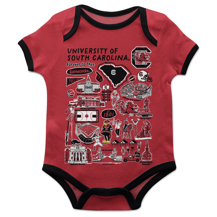 South Carolina Gamecocks Hand Sketched Vive La Fete Impressions Artwork Infant Garnet Short Sleeve Onesie Bodysuit