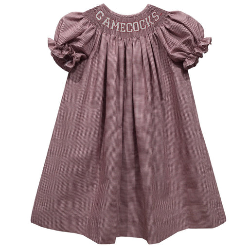 South Carolina Gamecocks Smocked Maroon Gingham Short Sleeve Bishop