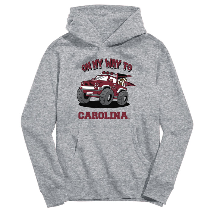 South Carolina Gamecocks On My Way Monster Truck Heather Grey Cotton Youth Hoodie