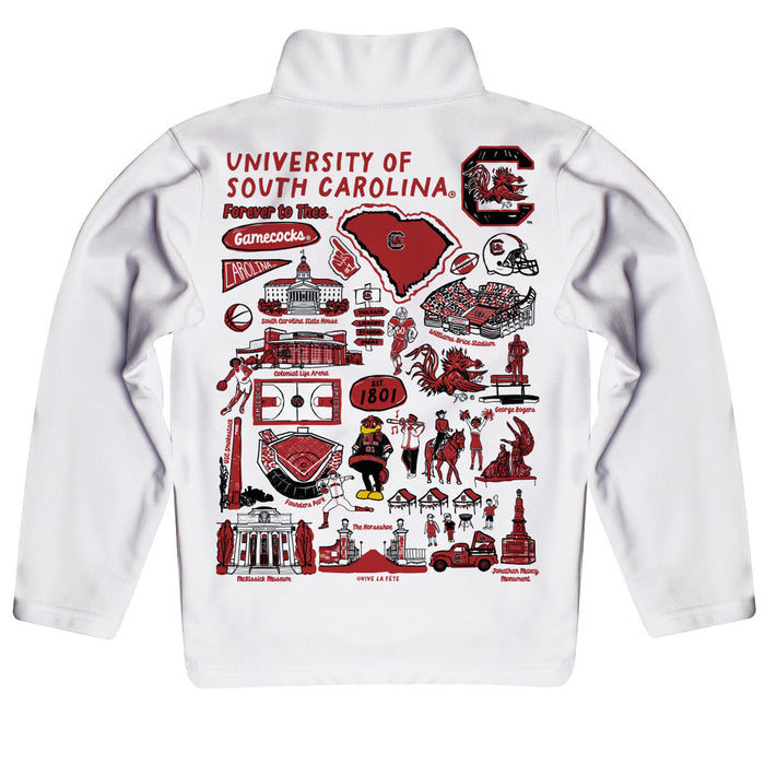 South Carolina Gamecocks Hand Sketched Vive La Fete Impressions Artwork White Boys Quarter Zip Pullover V1 - Vive La Fête - Online Apparel Store