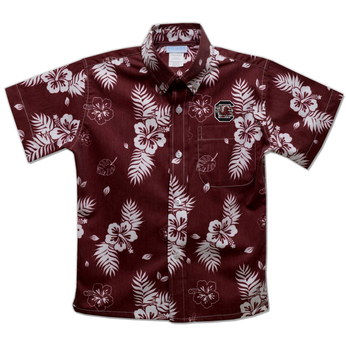 South Carolina Gamecocks Maroon Hawaiian Boys Short Sleeve Button Down Shirt - Vive La Fête - Online Apparel Store