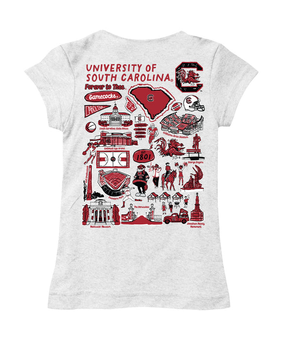South Carolina Gamecocks Hand Sketched Vive La Fete Impressions Artwork White Girls Cotton Short Sleeve Tee - Vive La Fête - Online Apparel Store