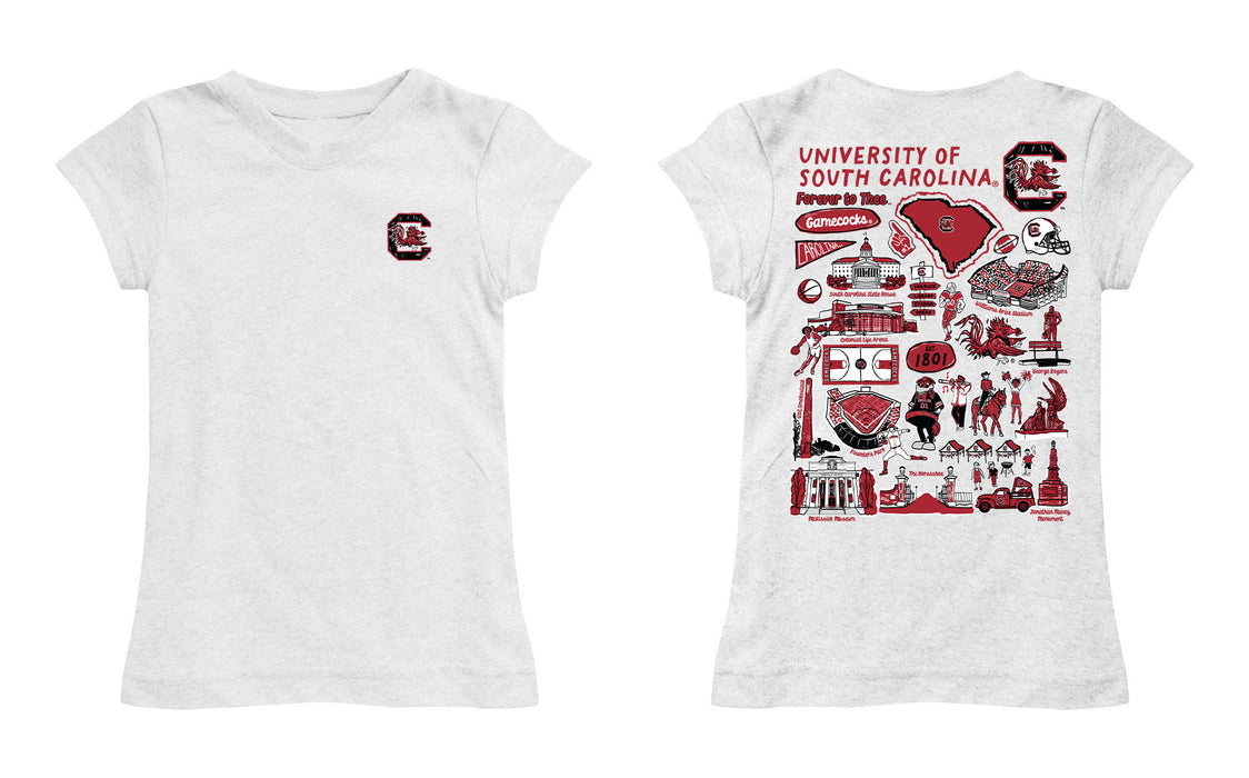 South Carolina Gamecocks Hand Sketched Vive La Fete Impressions Artwork White Girls Cotton Short Sleeve Tee - Vive La Fête - Online Apparel Store