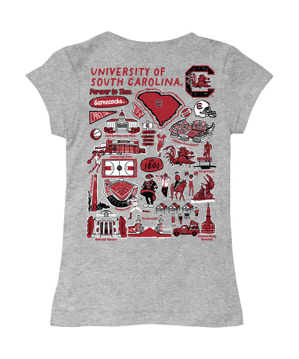 South Carolina Gamecocks Hand Sketched Vive La Fete Impressions Artwork Grey Girls Cotton Short Sleeve Tee - Vive La Fête - Online Apparel Store