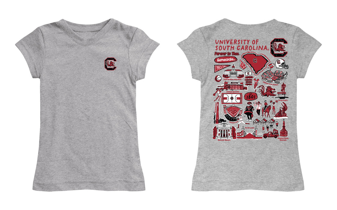 South Carolina Gamecocks Hand Sketched Vive La Fete Impressions Artwork Grey Girls Cotton Short Sleeve Tee - Vive La Fête - Online Apparel Store