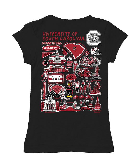 South Carolina Gamecocks Hand Sketched Vive La Fete Impressions Artwork Black Girls Cotton Short Sleeve Tee - Vive La Fête - Online Apparel Store