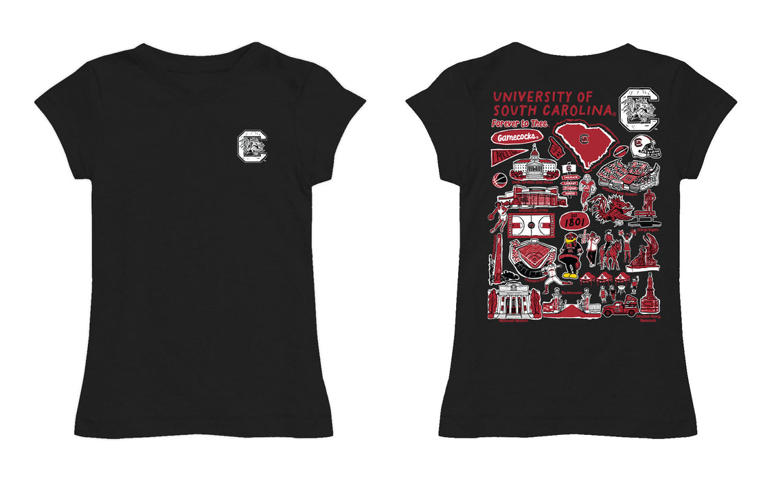 South Carolina Gamecocks Hand Sketched Vive La Fete Impressions Artwork Black Girls Cotton Short Sleeve Tee - Vive La Fête - Online Apparel Store