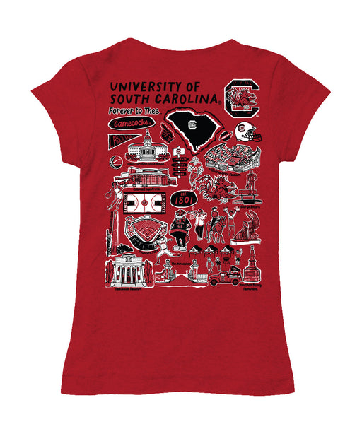 South Carolina Gamecocks Hand Sketched Vive La Fete Impressions Artwork Maroon Girls Cotton Short Sleeve Tee - Vive La Fête - Online Apparel Store
