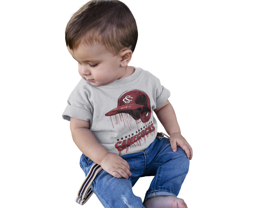 South Carolina Gamecocks Original Dripping Baseball Helmet Grey Cotton T-Shirt  by Vive La Fete - Vive La Fête - Online Apparel Store