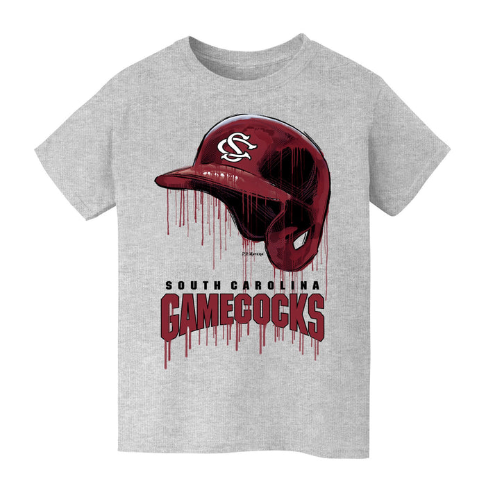 South Carolina Gamecocks Original Dripping Baseball Helmet Grey Cotton T-Shirt  by Vive La Fete