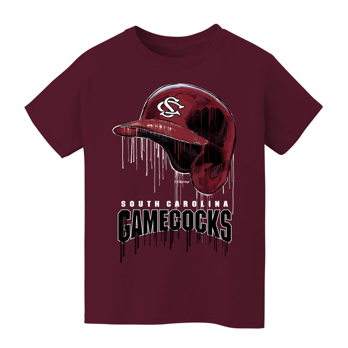 South Carolina Gamecocks Original Dripping Baseball Helmet Maroon T-Shirt Cotton by Vive La Fete