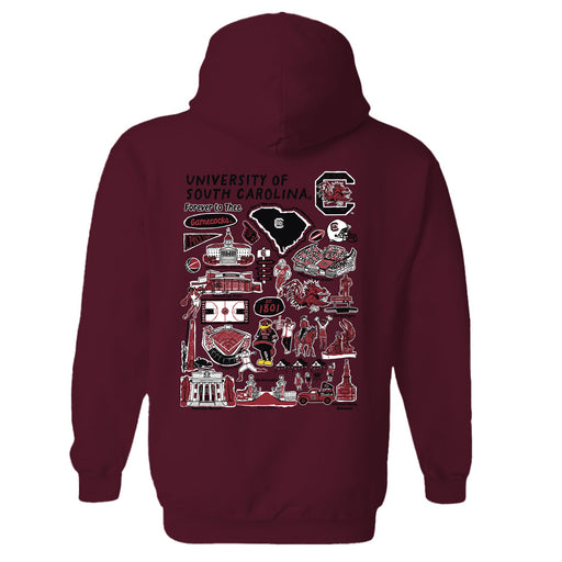 South Carolina Gamecocks Hand Sketched Vive La Fete Impressions Red Hoodies for Women - Vive La Fête - Online Apparel Store