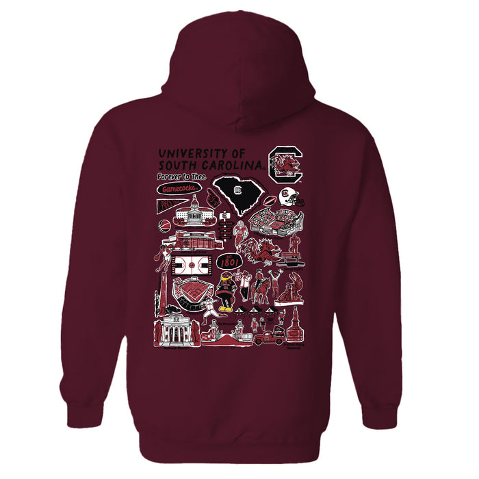 South Carolina Gamecocks Hand Sketched Vive La Fete Impressions Red Hoodies for Women - Vive La Fête - Online Apparel Store