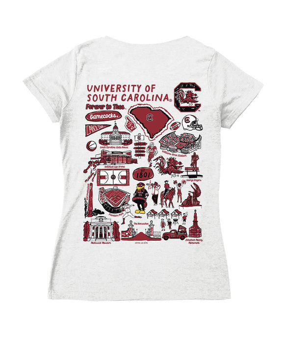 South Carolina Gamecocks Hand Sketched Vive La Fete Impressions Artwork Black Women Cotton Short Sleeve V-Neck Tshirt