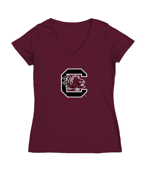 South Carolina Gamecocks Women's V-neck Fitted Cotton T-Shirt Maroon