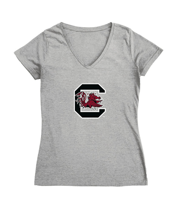 South Carolina Gamecocks Women's V-neck Fitted Cotton T-Shirt Grey