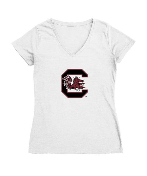 South Carolina Gamecocks Women's V-neck Fitted Cotton T-Shirt White