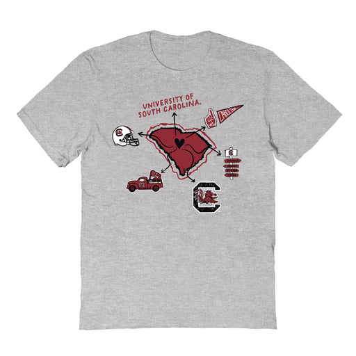 South Carolina Gamecocks Hand Sketched Vive La Fete Impressions Icones Grey T-shirt for Women