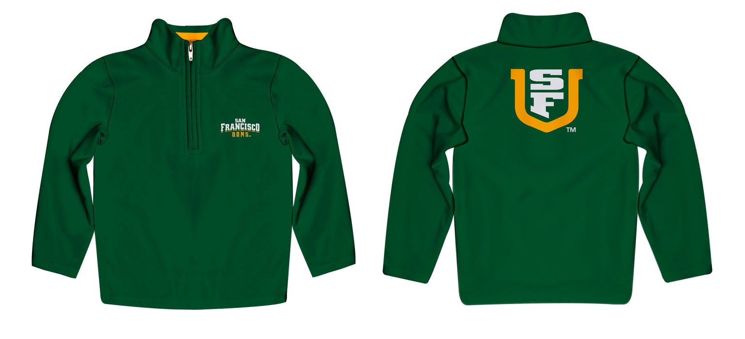 University of San Francisco Dons USF Vive La Fete Game Day Solid Green Quarter Zip Pullover Sleeves - Vive La Fête - Online Apparel Store