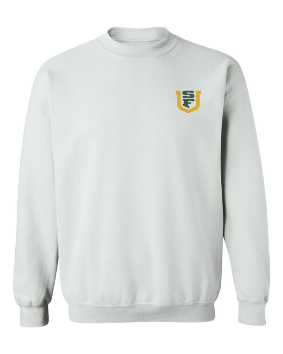 University of San Francisco Dons USF Hand Sketched Vive La Fete Impressions Artwork White Crew Neck Sweatshirt for Women