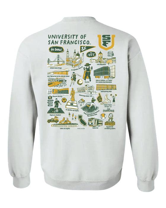 University of San Francisco Dons USF Hand Sketched Vive La Fete Impressions Artwork Green Crew Neck Sweatshirt for Women - Vive La Fête - Online Apparel Store