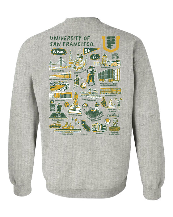 University of San Francisco Dons USF Hand Sketched Vive La Fete Impressions Artwork Green Crew Neck Sweatshirt for Women - Vive La Fête - Online Apparel Store