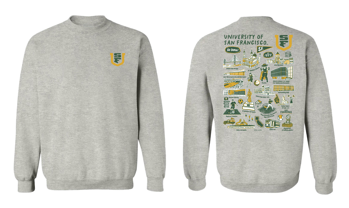 University of San Francisco Dons USF Hand Sketched Vive La Fete Impressions Artwork Green Crew Neck Sweatshirt for Women - Vive La Fête - Online Apparel Store