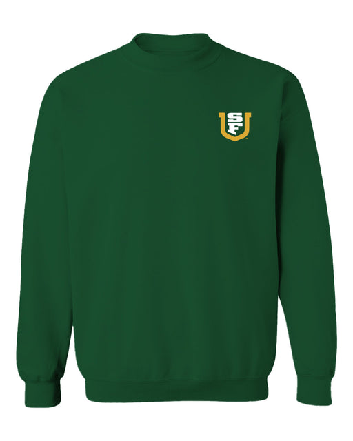 University of San Francisco Dons USF Hand Sketched Vive La Fete Impressions Artwork Green Crew Neck Sweatshirt for Women