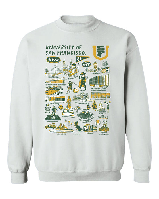 San Francisco Dons USF Hand Sketched Vive La Fete Impressions White Cotton Crewneck Sweatshirt for Women