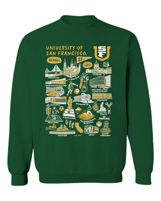 San Francisco Dons USF Vive La Fete Impressions Green Cotton Crewneck Sweatshirt for Women