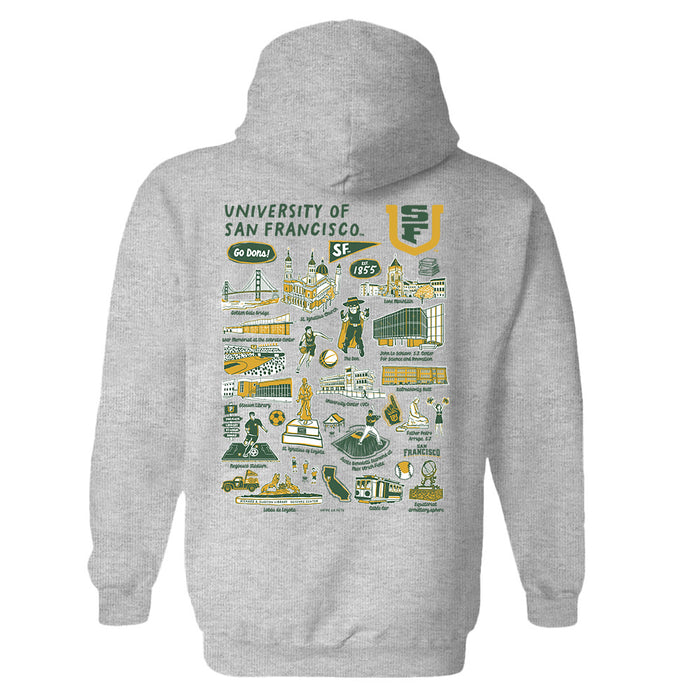 San Francisco Dons USF Hand Sketched Vive La Fete Impressions Artwork Green Cotton Fleece Long Sleeve Hoodie - Vive La Fête - Online Apparel Store