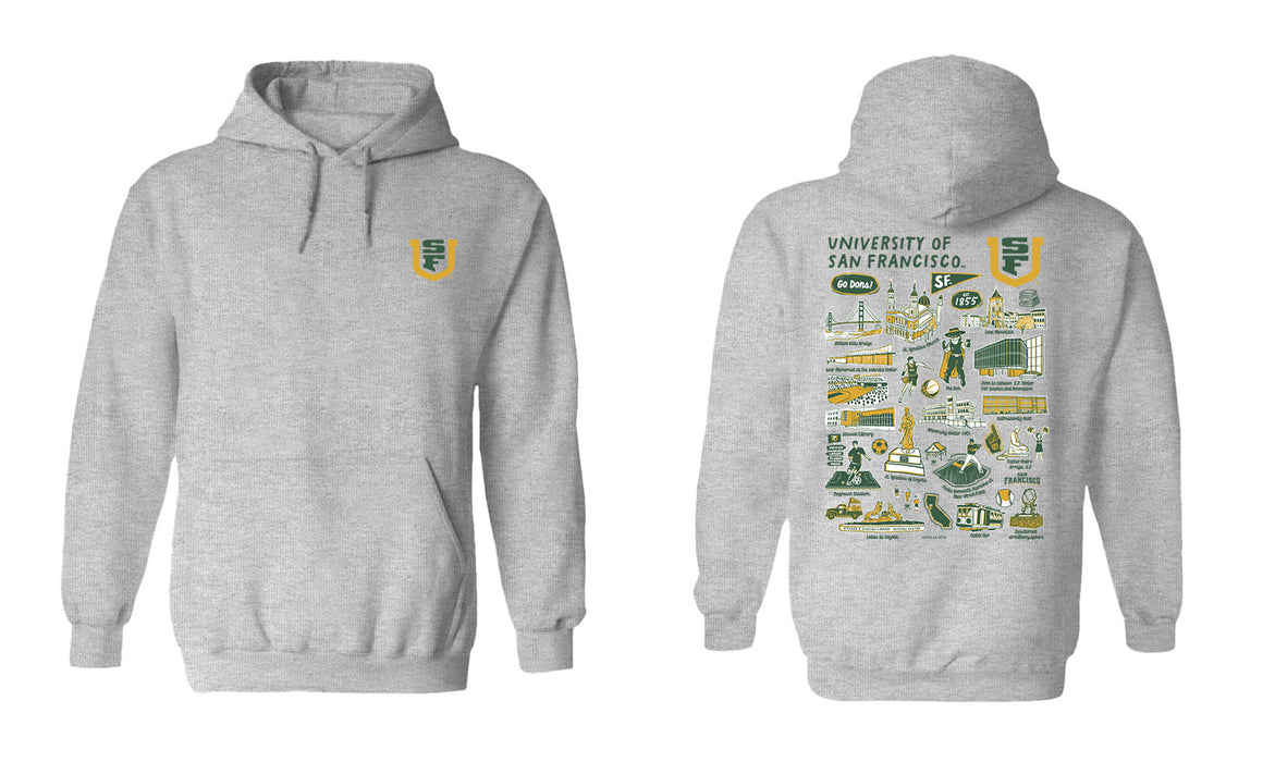 San Francisco Dons USF Hand Sketched Vive La Fete Impressions Artwork Green Cotton Fleece Long Sleeve Hoodie - Vive La Fête - Online Apparel Store