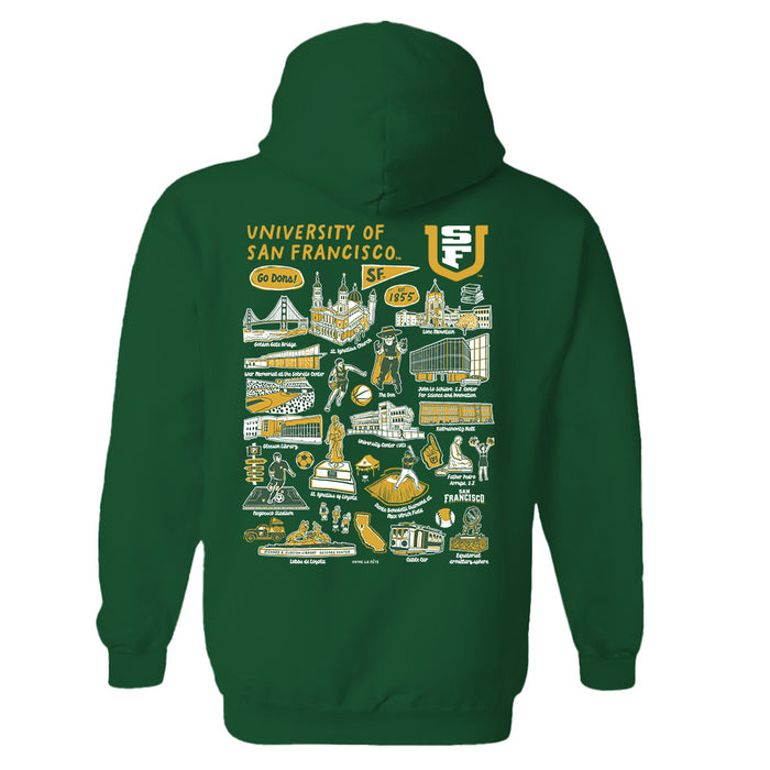 San Francisco Dons USF Hand Sketched Vive La Fete Impressions Artwork Green Cotton Fleece Long Sleeve Hoodie - Vive La Fête - Online Apparel Store