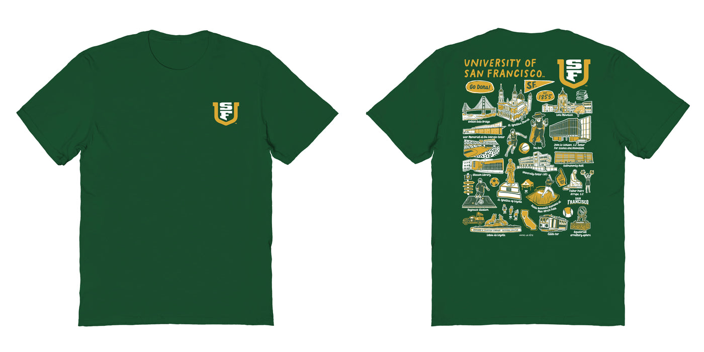 San Francisco Dons USF Vive La Fete Impressions Artwork Green Womens Cotton Tshirt - Vive La Fête - Online Apparel Store