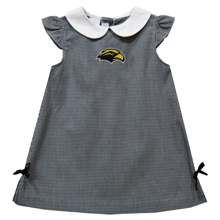 Southern Miss Golden Eagles Embroidered Black Gingham A Line Dress
