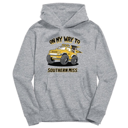 Southern Miss Golden Eagles On My Way Monster Truck Heather Grey Cotton Youth Hoodie