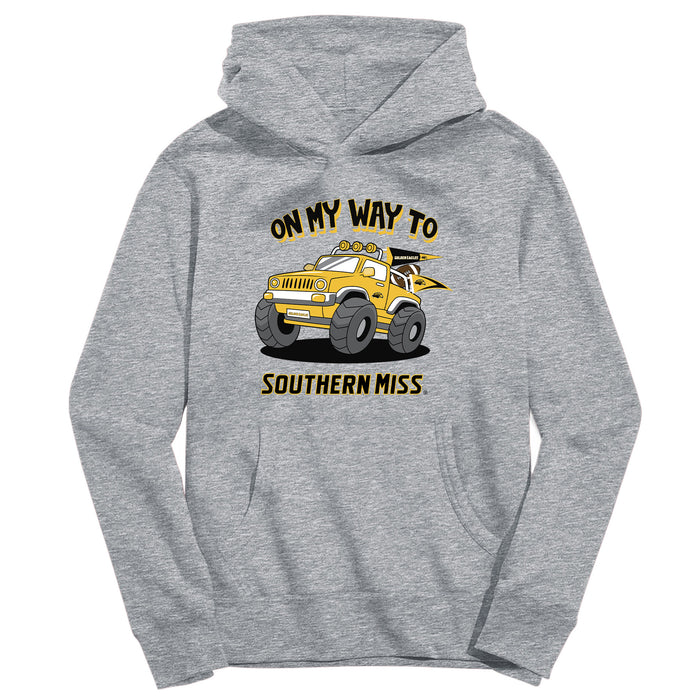 Southern Miss Golden Eagles On My Way Monster Truck Heather Grey Cotton Youth Hoodie