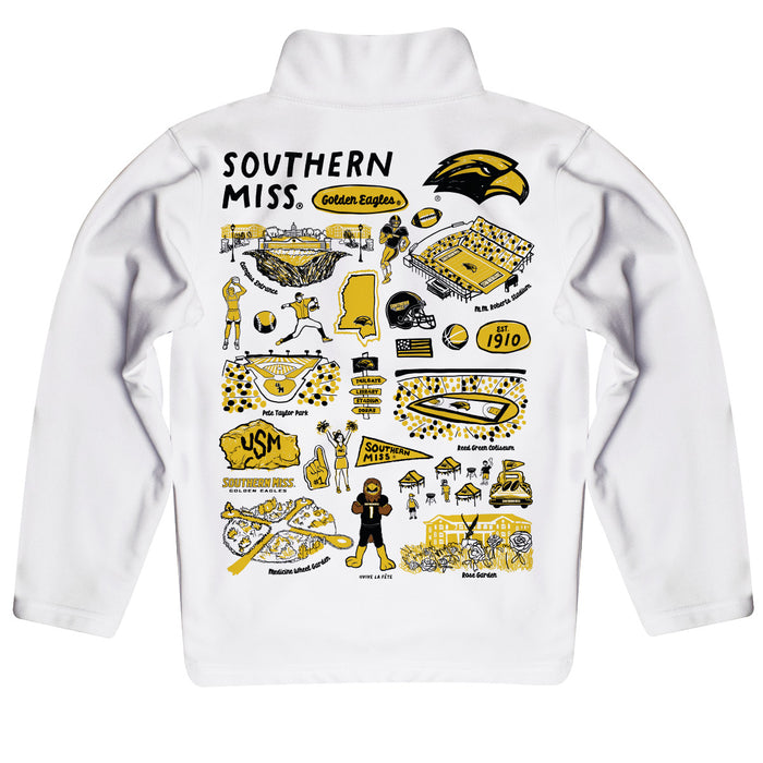 Southern Miss Golden Eagles Hand Sketched Vive La Fete Impressions Artwork White Boys Quarter Zip Pullover V1 - Vive La Fête - Online Apparel Store