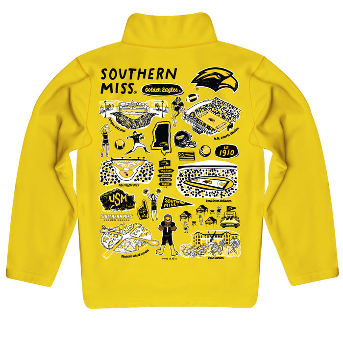 Southern Miss Golden Eagles Hand Sketched Vive La Fete Impressions Artwork Gold Boys Quarter Zip Pullover V1 - Vive La Fête - Online Apparel Store