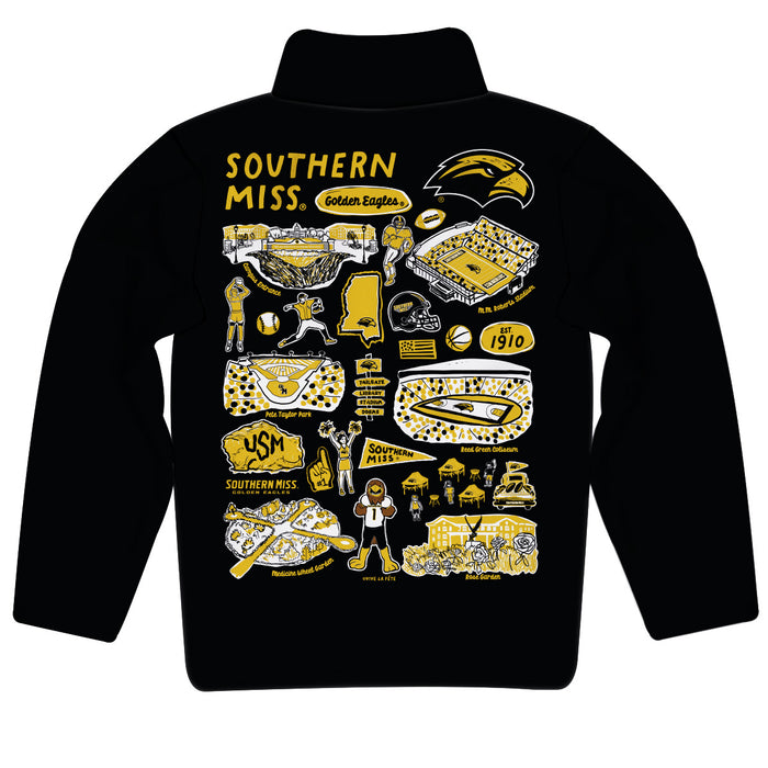 Southern Miss Golden Eagles Hand Sketched Vive La Fete Impressions Artwork Black Boys Quarter Zip Pullover V1 - Vive La Fête - Online Apparel Store