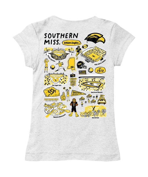 Southern Miss Golden Eagles Hand Sketched Vive La Fete Impressions Artwork White Girls Cotton Short Sleeve Tee - Vive La Fête - Online Apparel Store