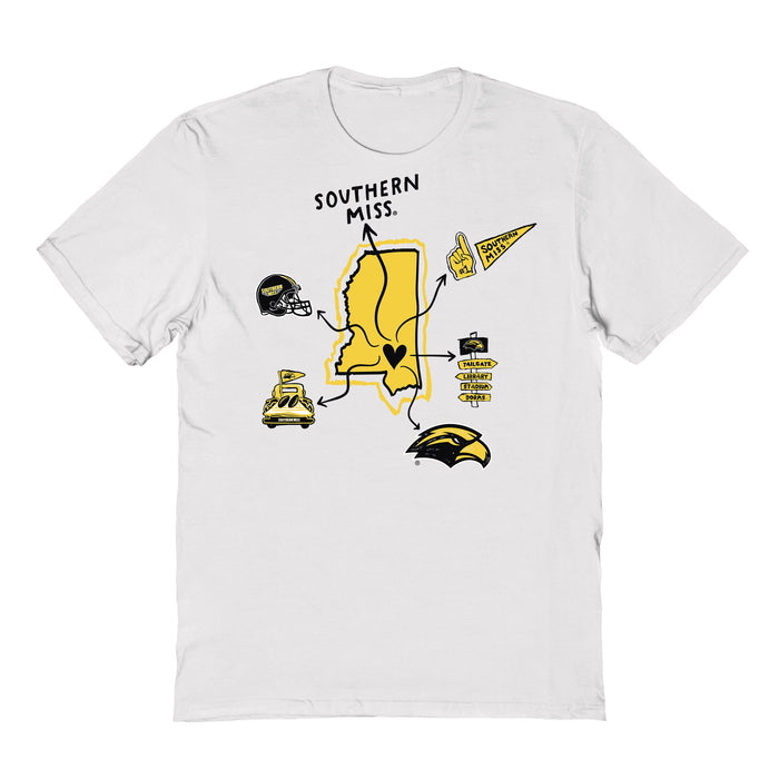 Southern Miss Golden Eagles Hand Sketched Vive La Fete Impressions Icones Kids White T-shirt