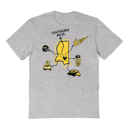 Southern Miss Golden Eagles Hand Sketched Vive La Fete Impressions Icones Kids Grey T-shirt