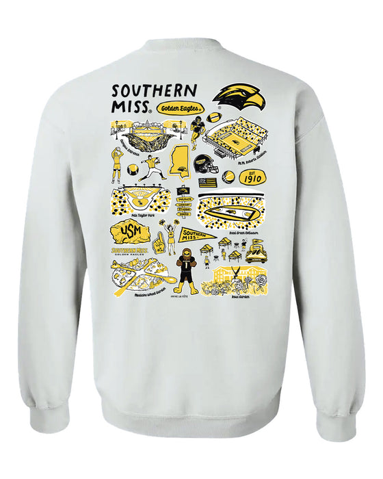 Southern Miss Golden Eagles Hand Sketched Artwork Black Crewneck Sweatshirt for Women - Vive La Fête - Online Apparel Store